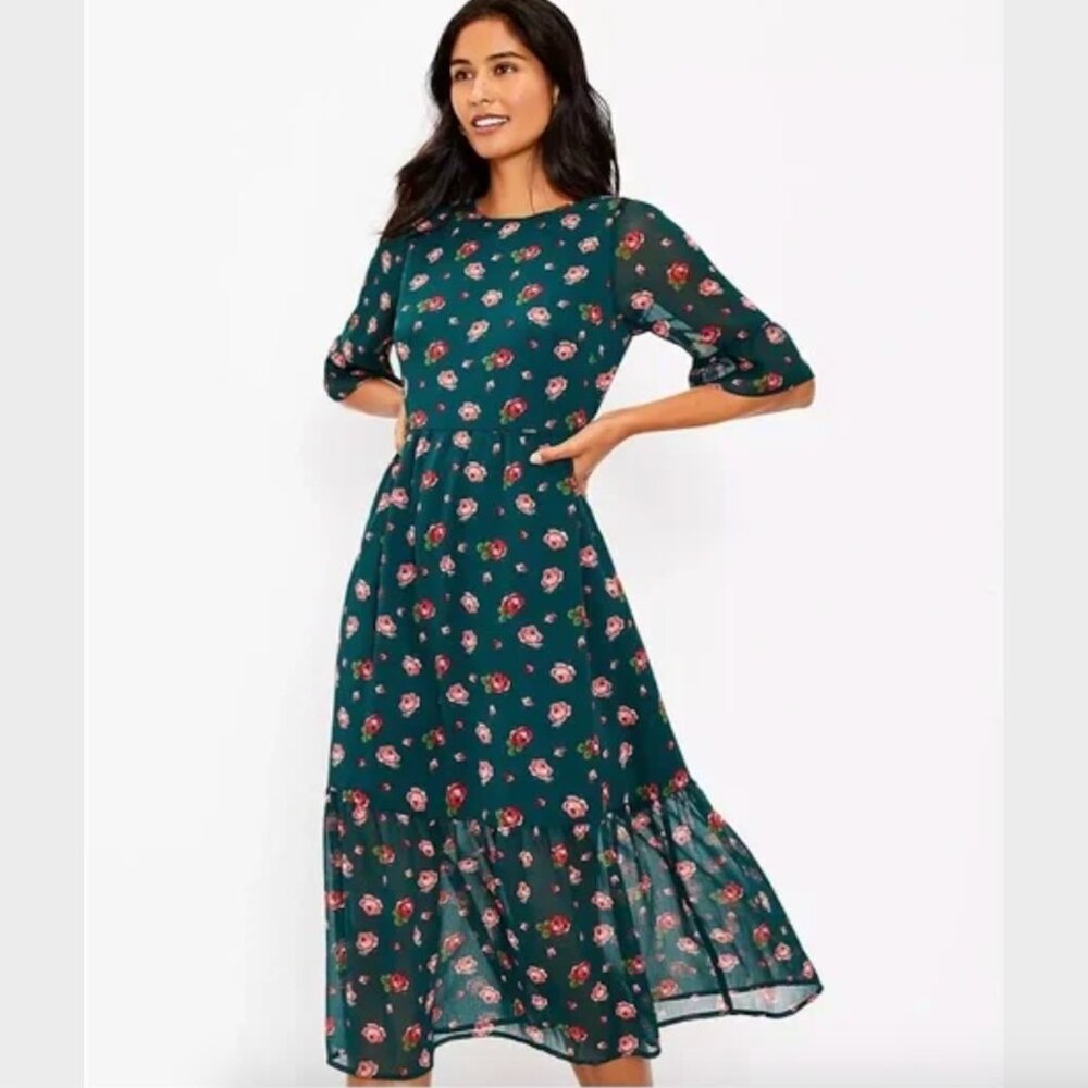 Loft NWT Green Floral Midi Dress - Size 14